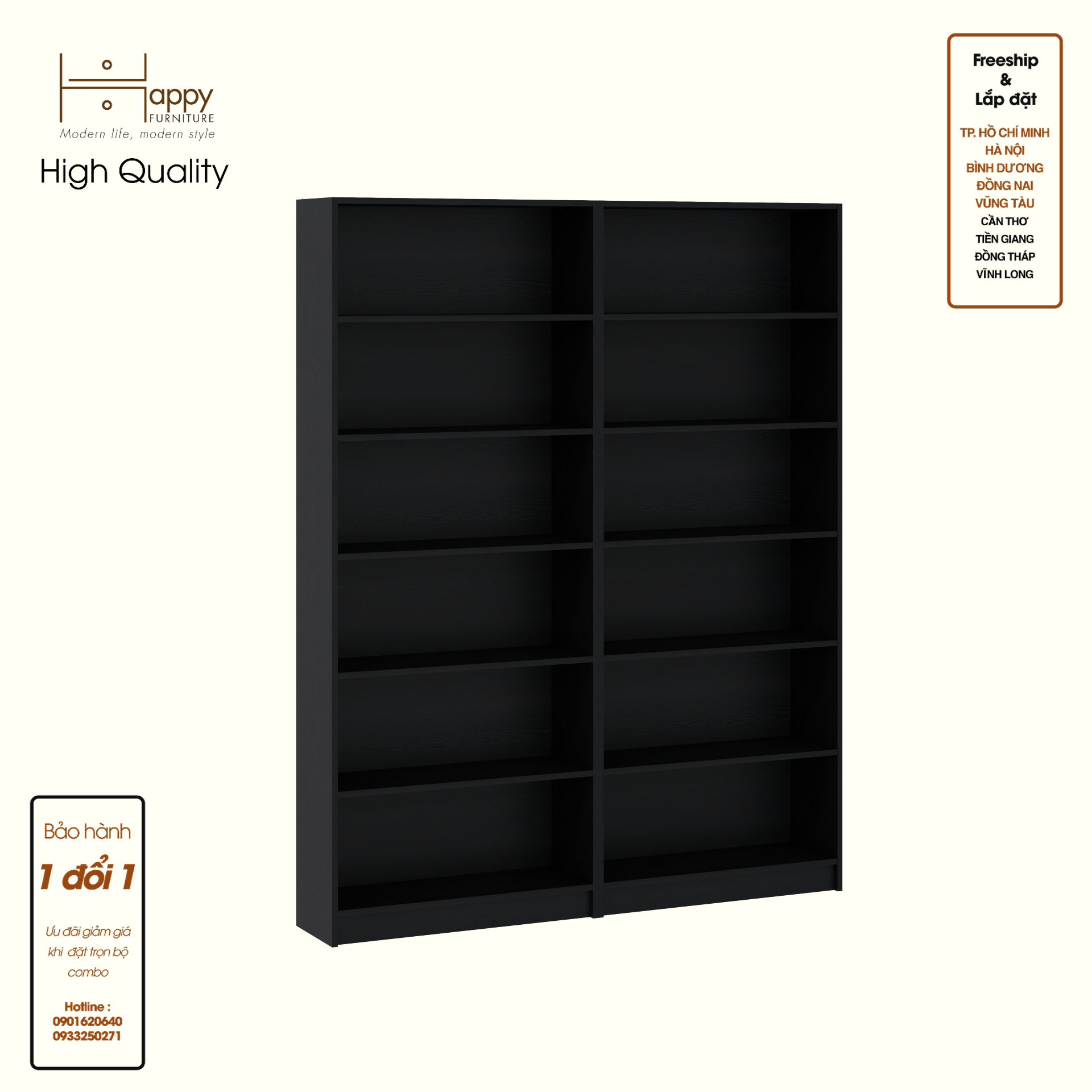 HAPPY FURNITURE , Combo 2 kệ sách 6 tầng - CATY , KSA_088, 160cm x 28cm x 202cm DxRxC
