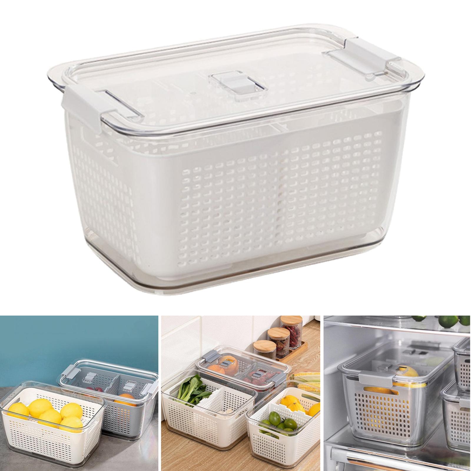 3xProfessional 3-in-1 Drain Basket Vegetable Fruit Partitions Storage Box white