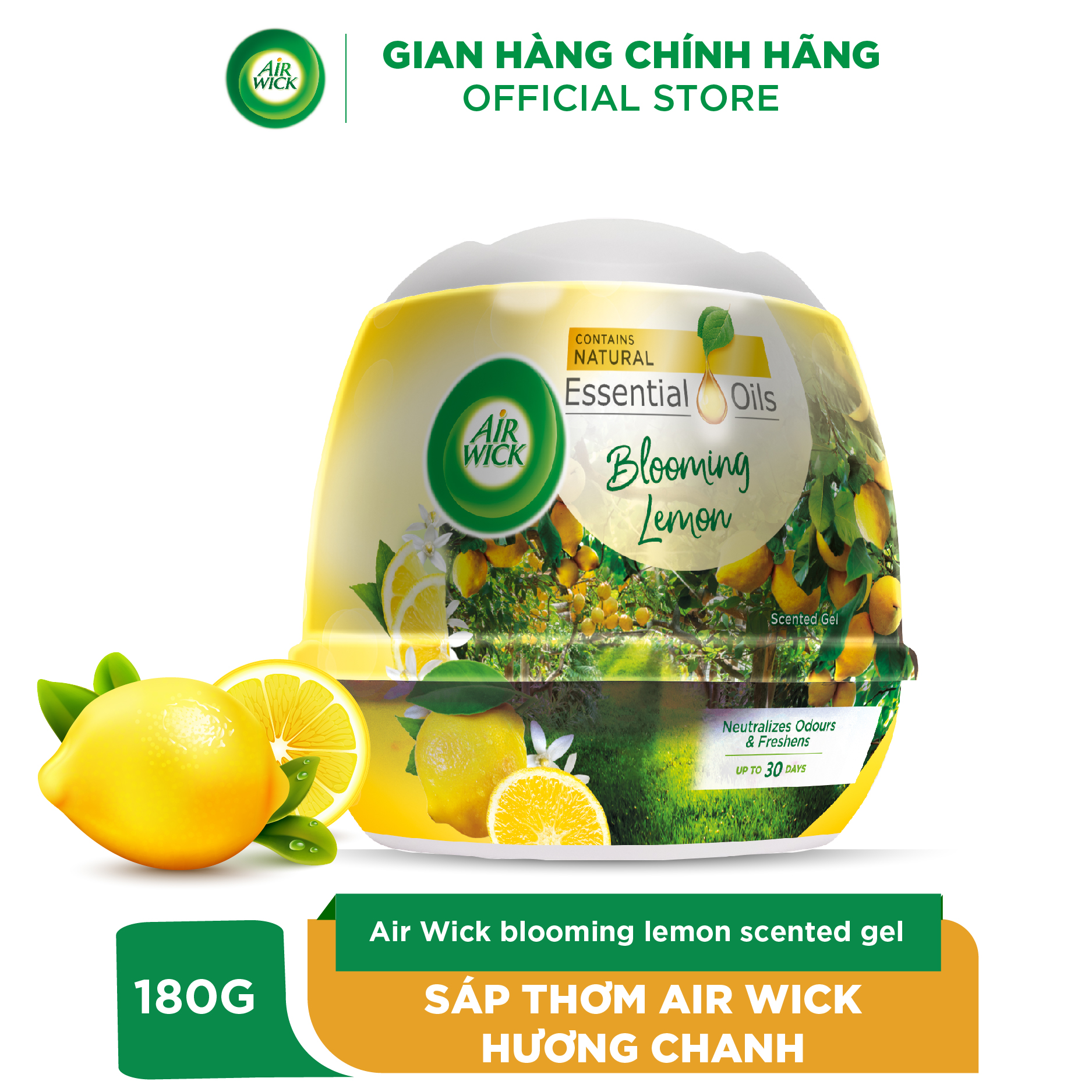 Sáp thơm nhà vệ sinh hương chanh AIRWICK, hương thơm tươi mát, thanh khiết, khử mùi hiệu quả 180g