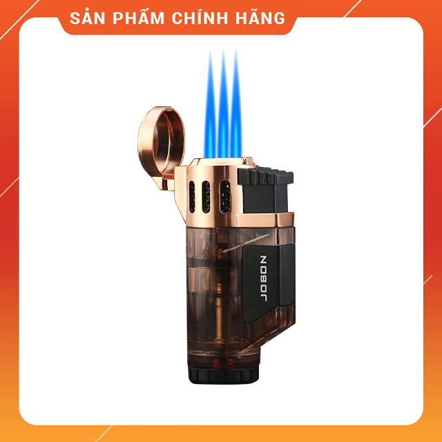 Hộp Quẹt Bật Lửa Khò 3 Tia Jobon ZB373 Lửa Khò Mạnh Mẽ Nhìn Thấy Lượng Gas Bên Trong - Nhiều Màu