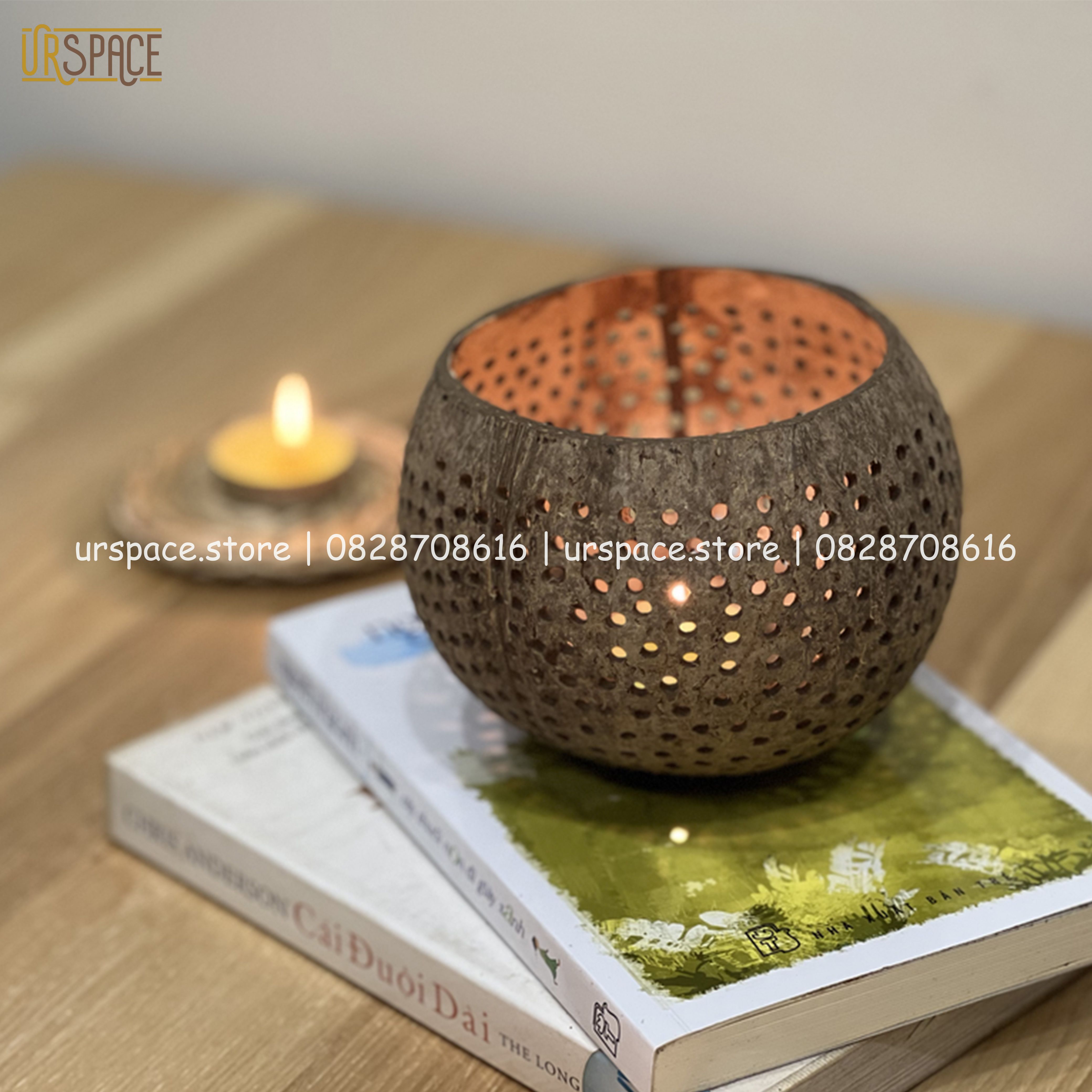 Lồng đèn gáo dừa đèn Trung thu, đèn trang trí Hallowen tặng kèm nến/ Coconut shell candle holder for home decor