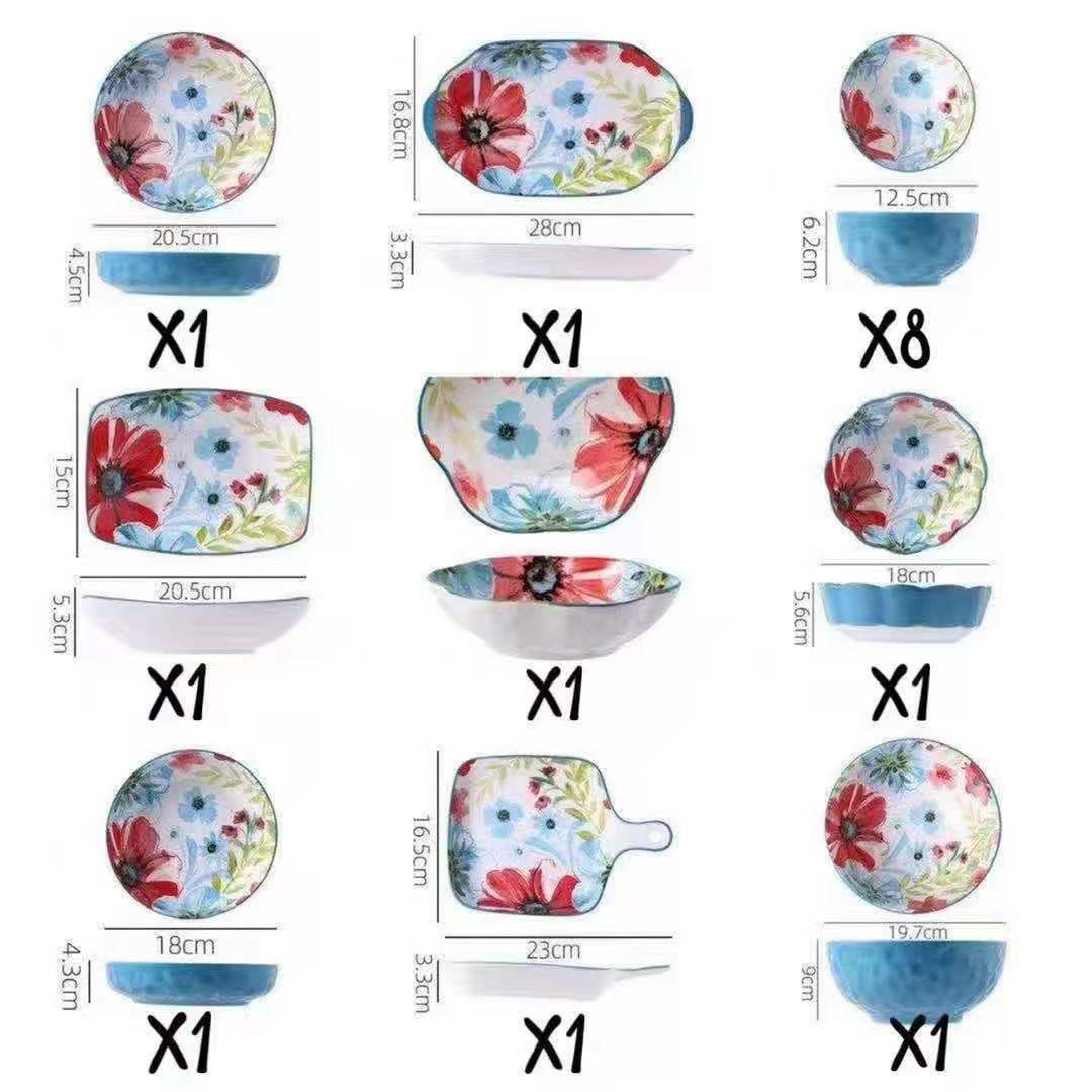 Bộ set 16 món Dinner hoa cam dành cho gia đình hoa văn thổ cẩm vẽ tay ( có hộp qua  tặng)