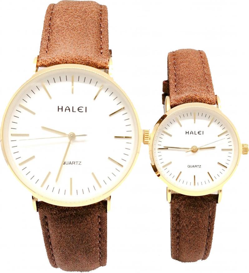 Cặp đồng hồ Nam Nữ Halei HL541 Dây da nâu