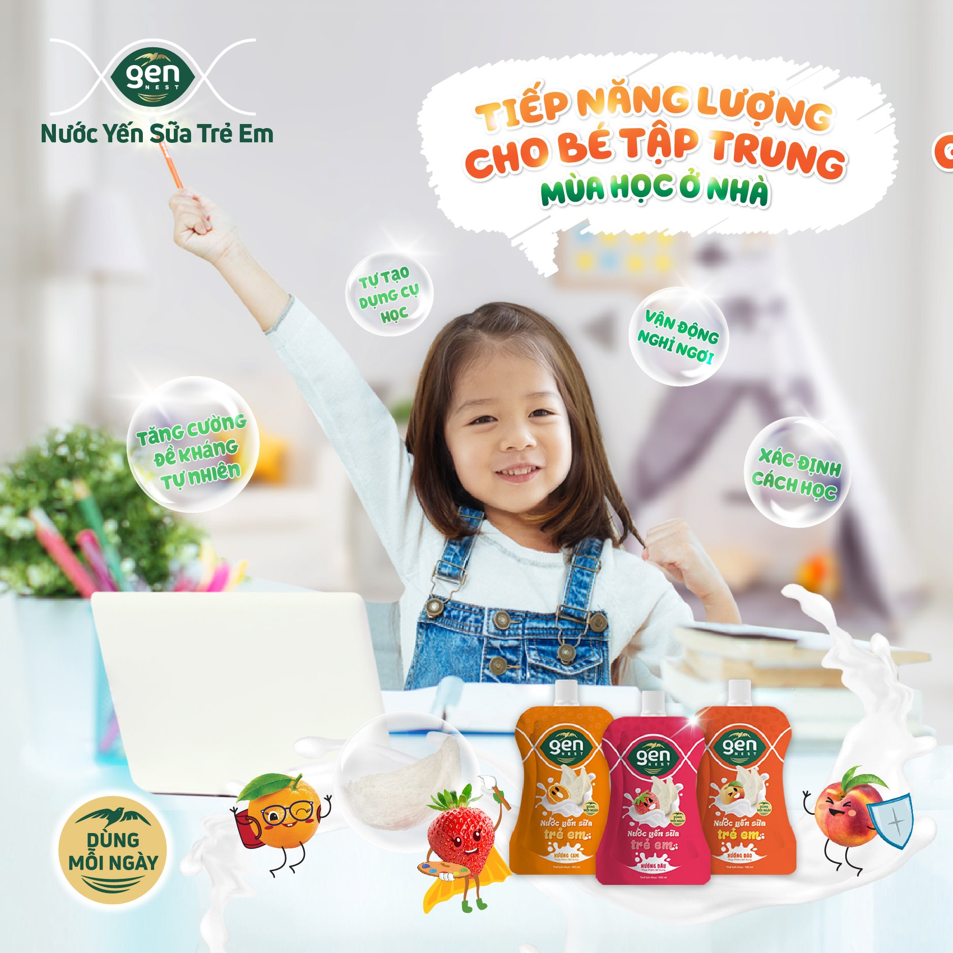Combo 10 túi Nước Yến Sữa Gennest vị trái cây