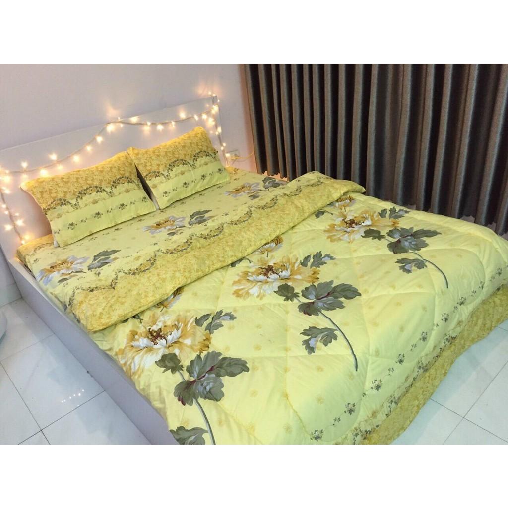 Trọn bộ 5 món chăn phao ga gối cotton poly nhập khẩu Hàn Quốc size giường 1m8*2m