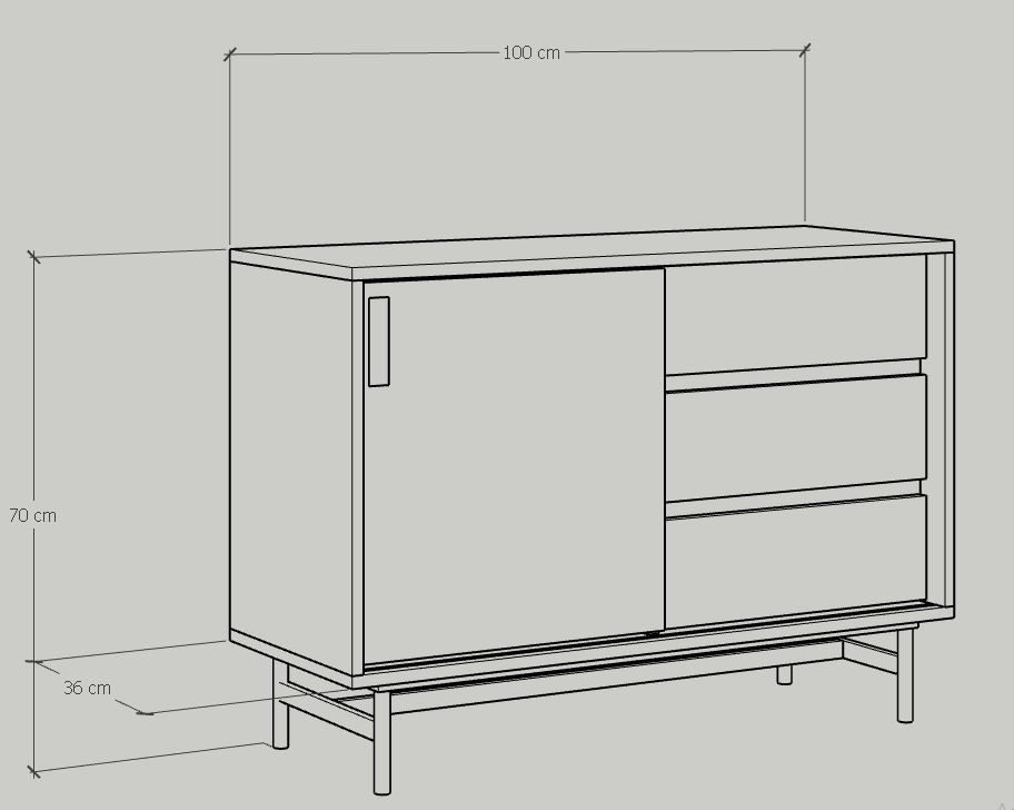 [Happy Home Furniture] LUCA, Tủ lưu trữ cánh lùa 3 ngăn kéo - Chân sắt, 100cm x 36cm x 70cm ( DxRxC), TCL_019