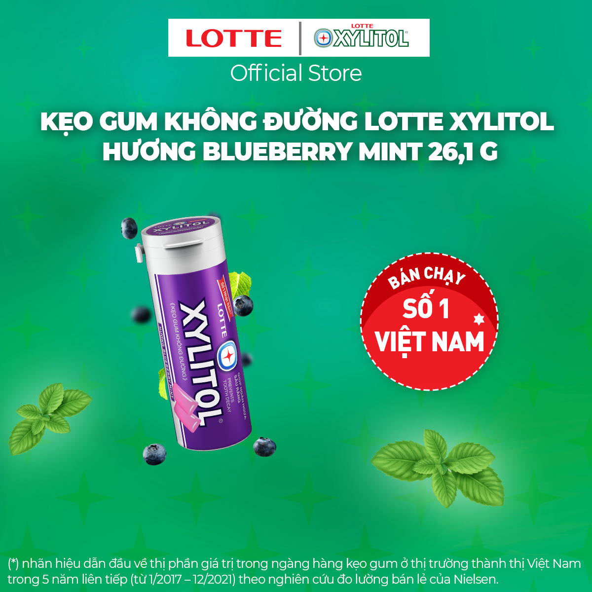 Combo 12 Kẹo Gum không đường Lotte Xylitol - Hương Blueberry Mint 26,1 g