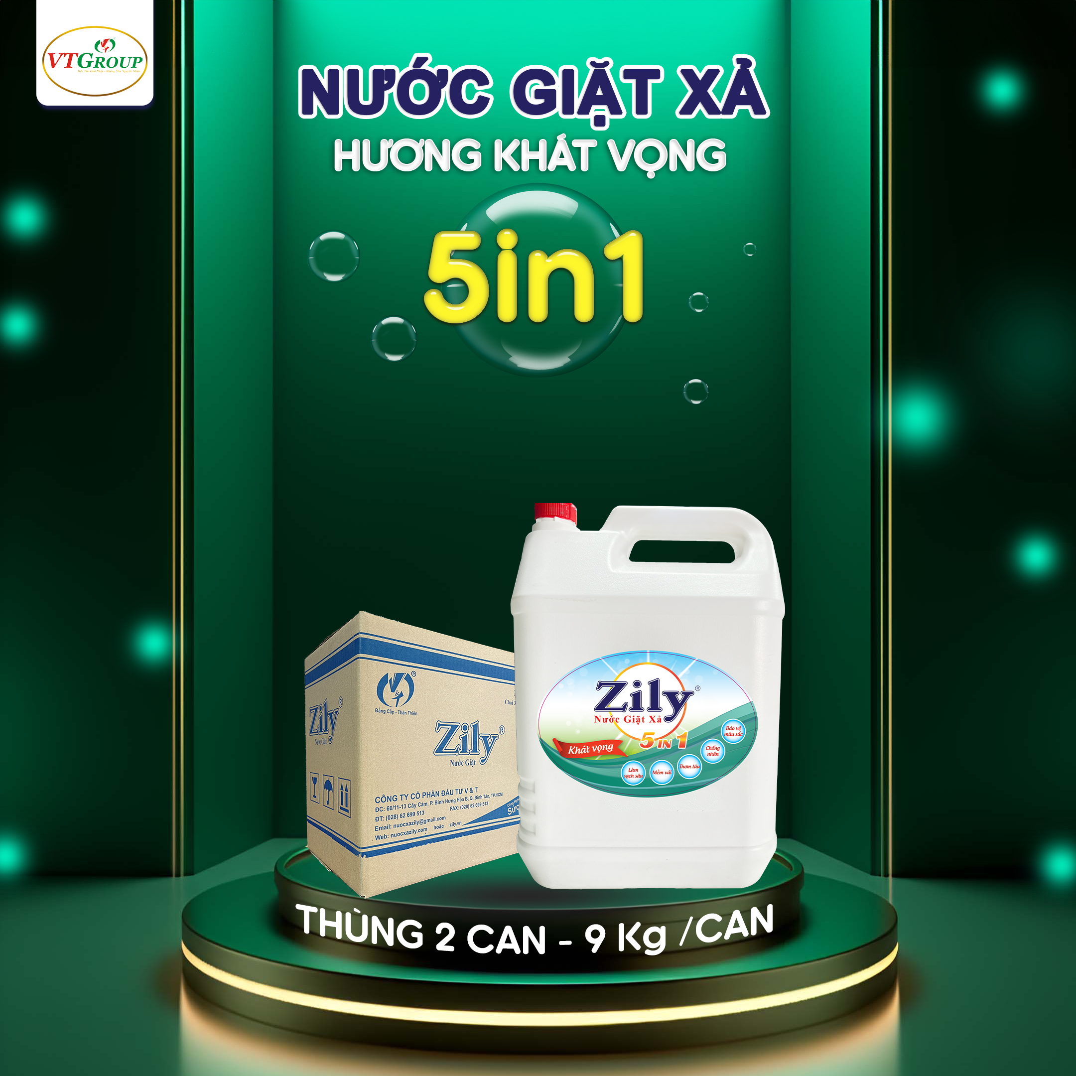 Nước Giặt Xả Quần Áo Zily 5in1 9Kg (2 Can/Thùng) - Tặng 1 Chai Nước Rửa Chén Zily 4.7Kg
