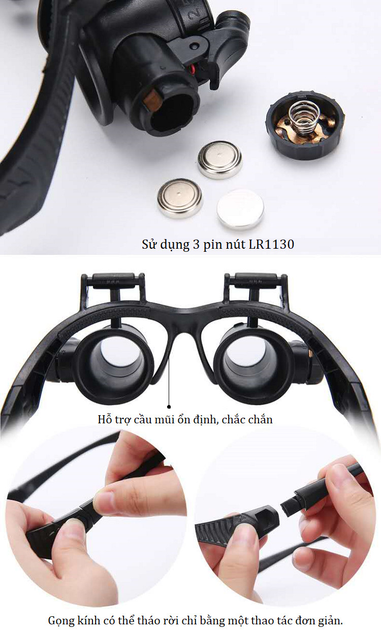 Kính lúp 8in1 đeo mắt xoay 180 độ, có đèn led trợ sáng cao cấp
