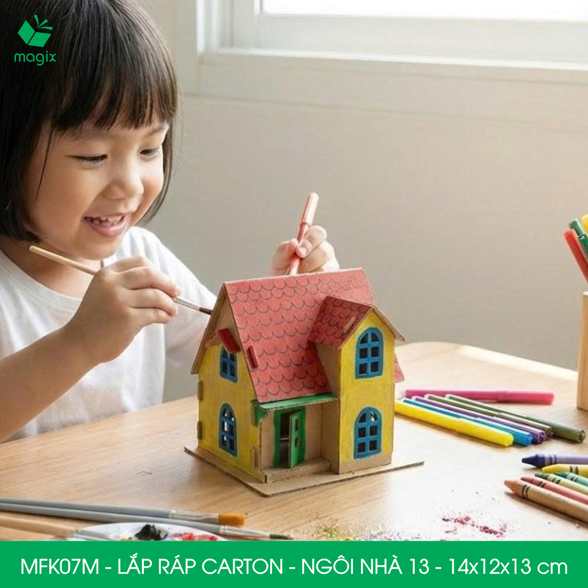 MFK07M -14x12x13 cm - Mô hình ngôi nhà lắp ráp từ bìa carton cao cấp, nhà giấy carton mini sáng tạo