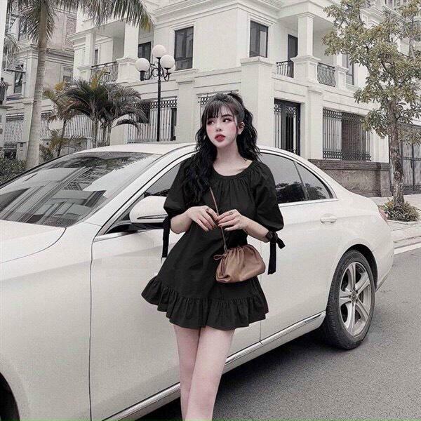 Váy đầm nữ dáng xòe cột nơ bèo tiểu thư