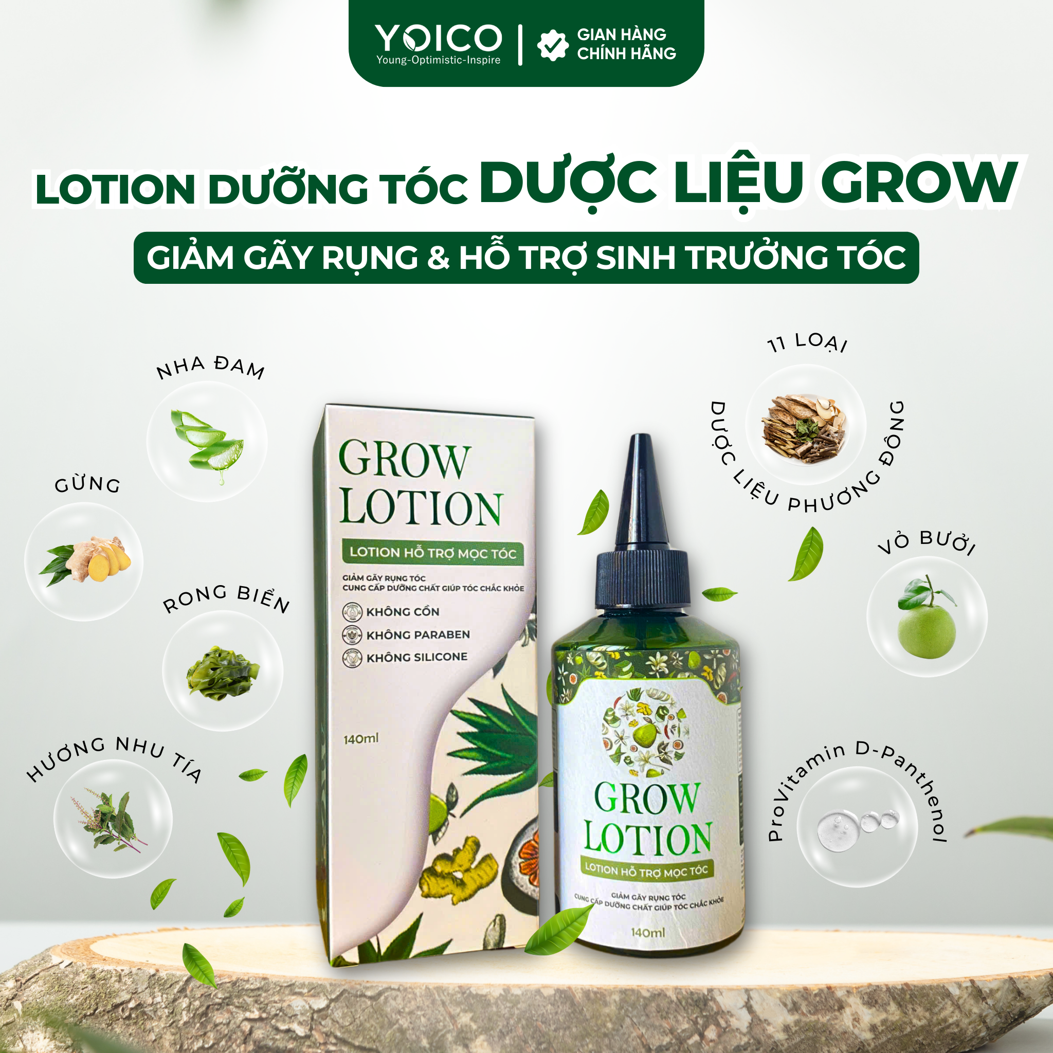 Lotion Dưỡng Tóc Dược Liệu Grow 140ml - Giảm Gãy Rụng &amp; Hỗ Trợ Sinh Trưởng Tóc