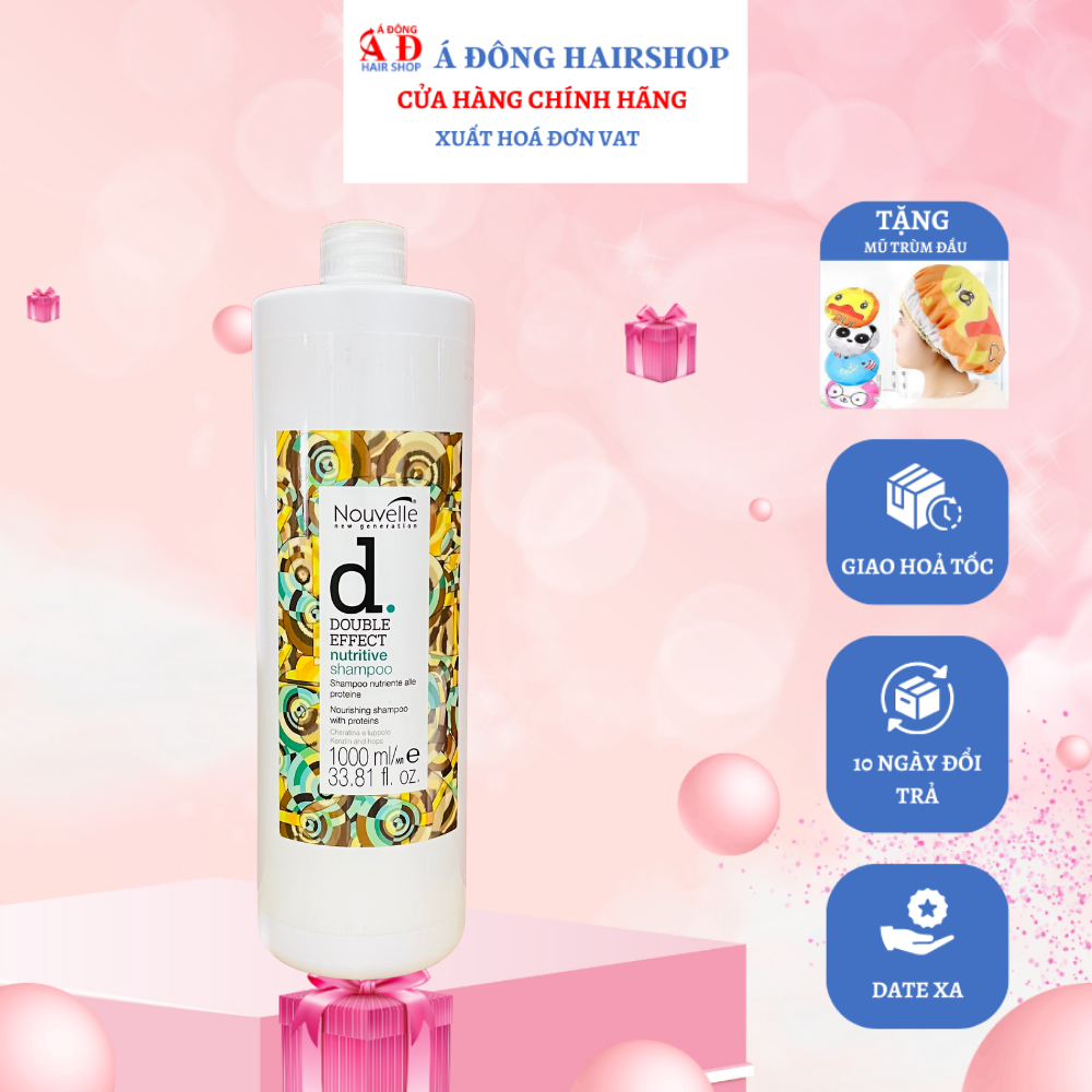 [+Tặng mũ trùm] Dầu gội Keratin Nouvelle New Generation Double Effect Nutritive dược thảo phục hồi tóc hư 1000ml