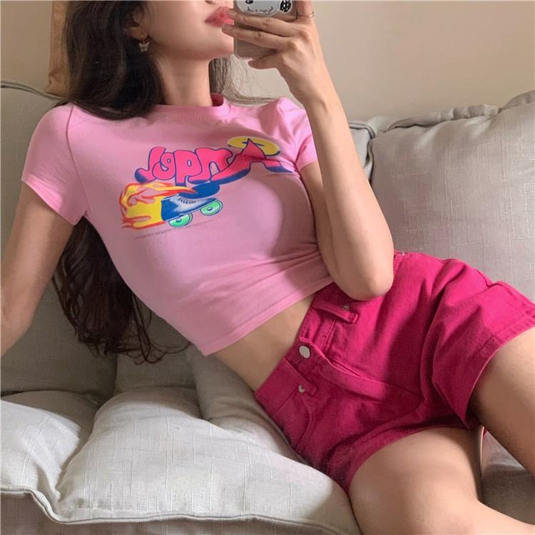 Áo Thun Ngắn Tay In Họa Tiết Xinh Xắn Dành Cho Nữ