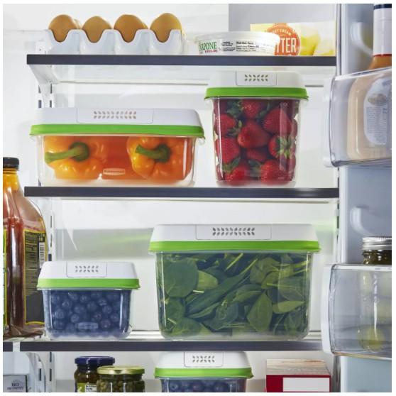 HỘP TRỮ RAU CỦ QUẢ TƯƠI LÂU - RAU THỞ Rubbermaid FreshWorks Food Storage Containers (4 hộp &amp; 4 nắp)