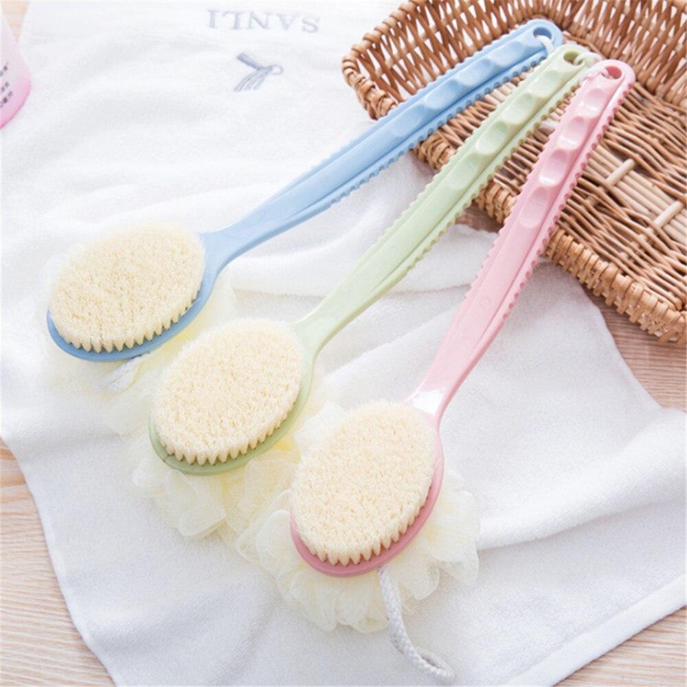 2 in1 Soft Fur Long-handled Nylon Yarn Bath Flower Brush Bath Artifact Bath Ball Adult Bath Brush Rub Back Brush Hair Bath Brush