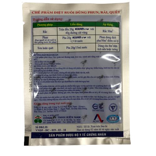 Thuốc diệt ruồi Kixam 2.7wp gói 20g, diệt hiệu quả ruồi nhà, ruồi xanh, ruồi giấm, ruồi trâu, quán ăn, chuồng trại