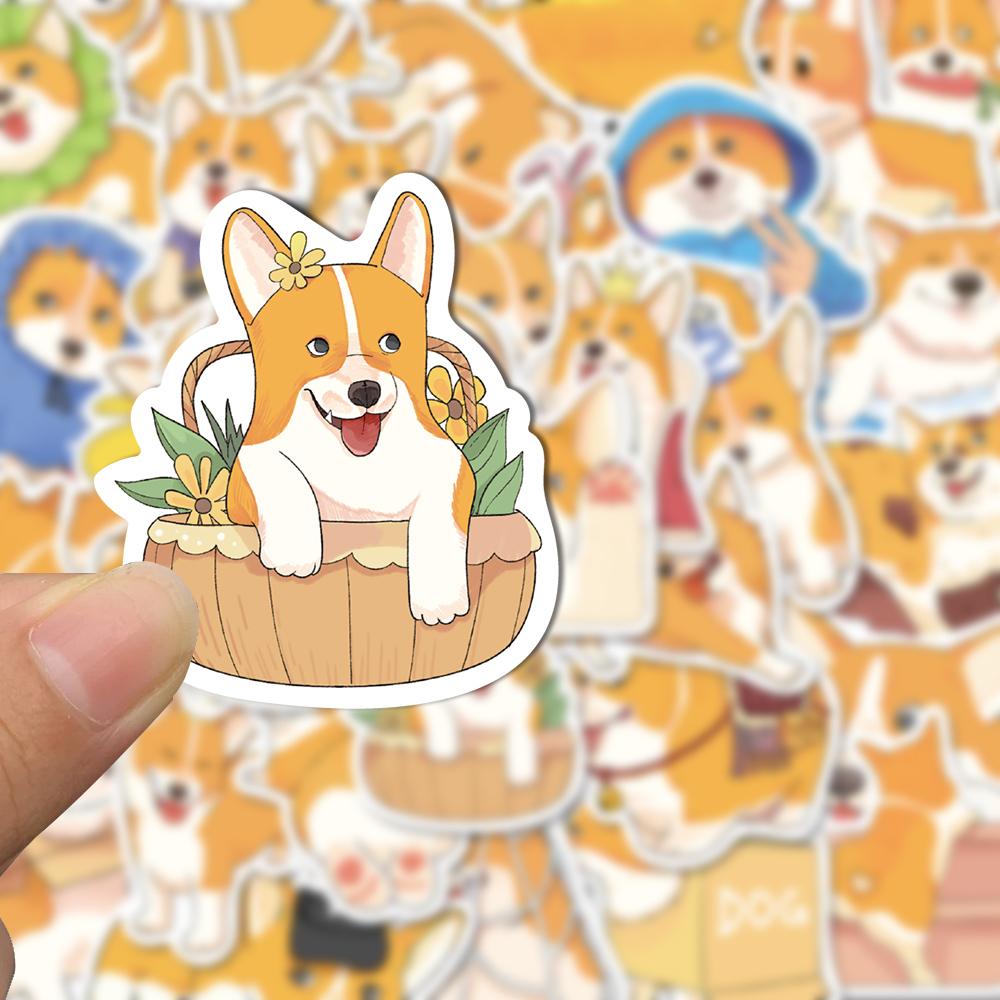 Sticker chó corgi chibi hoạt hình cute trang trí mũ bảo hiểm, guitar, ukulele, điện thoại, sổ tay, laptop-mẫu S89
