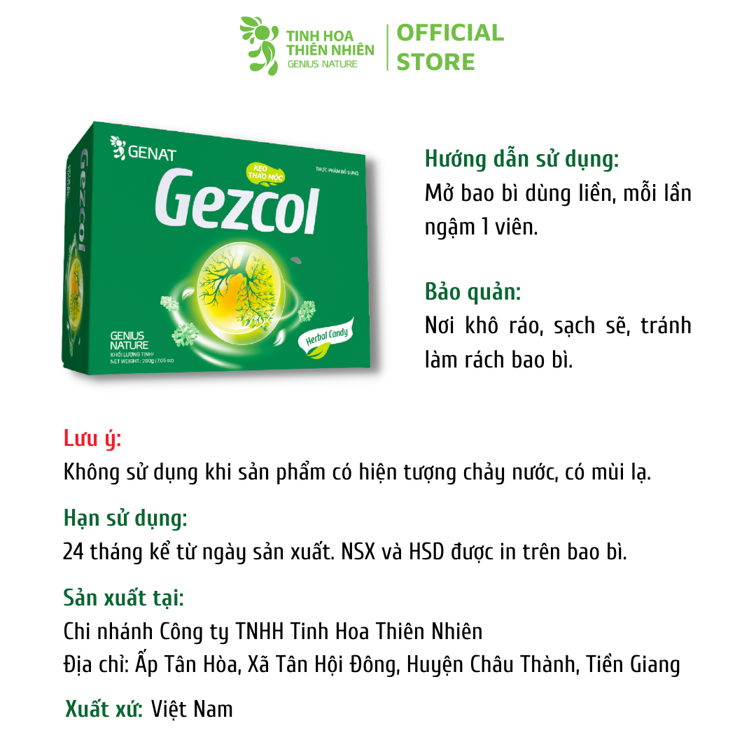 Combo 3 hộp 100 viên - Kẹo thảo mộc Gezcol - Genat Gừng - Genat Chanh sả - Giao 2H HCM