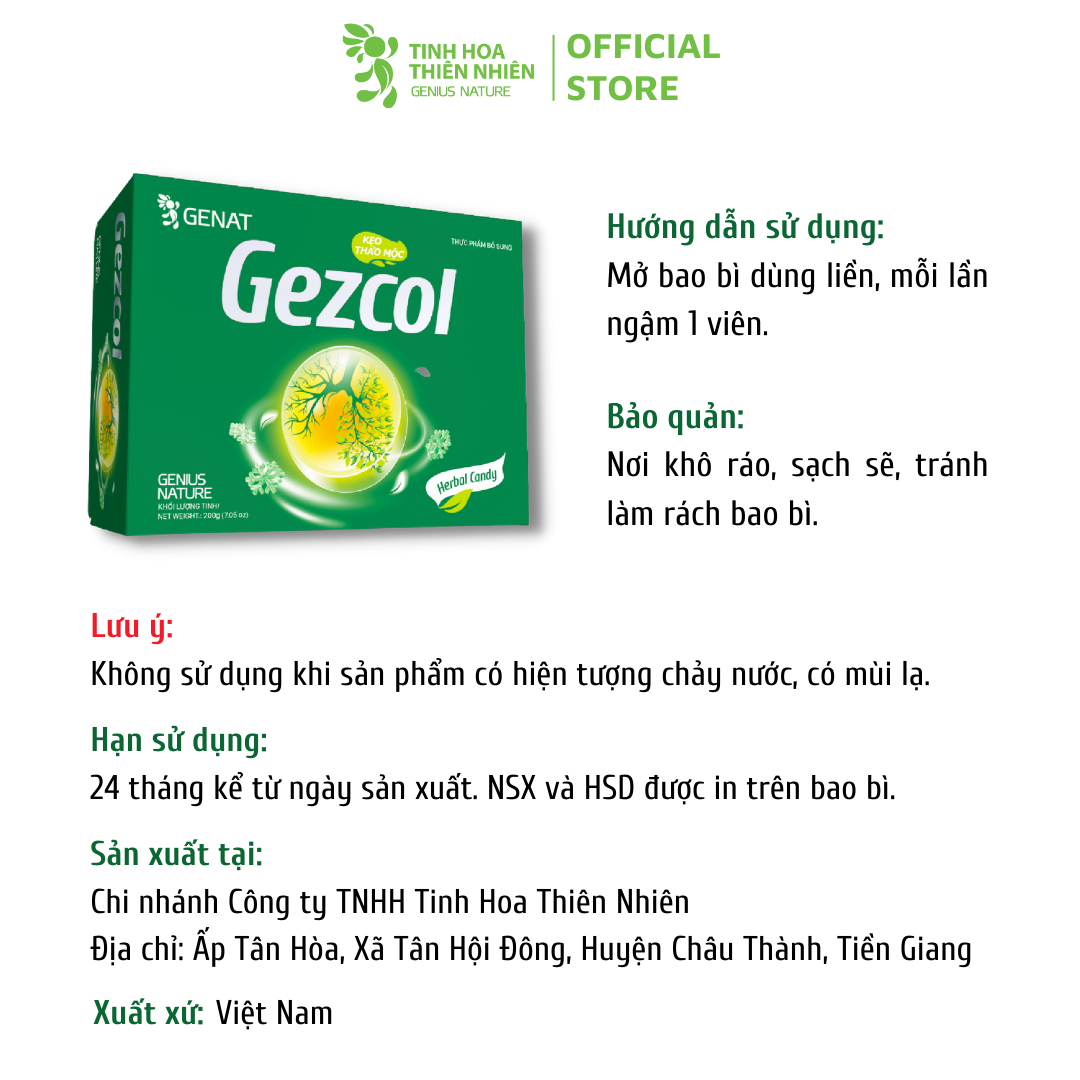 Kẹo thảo mộc Gezcol (Hộp 100 viên) - Genat - Giao 2H HCM