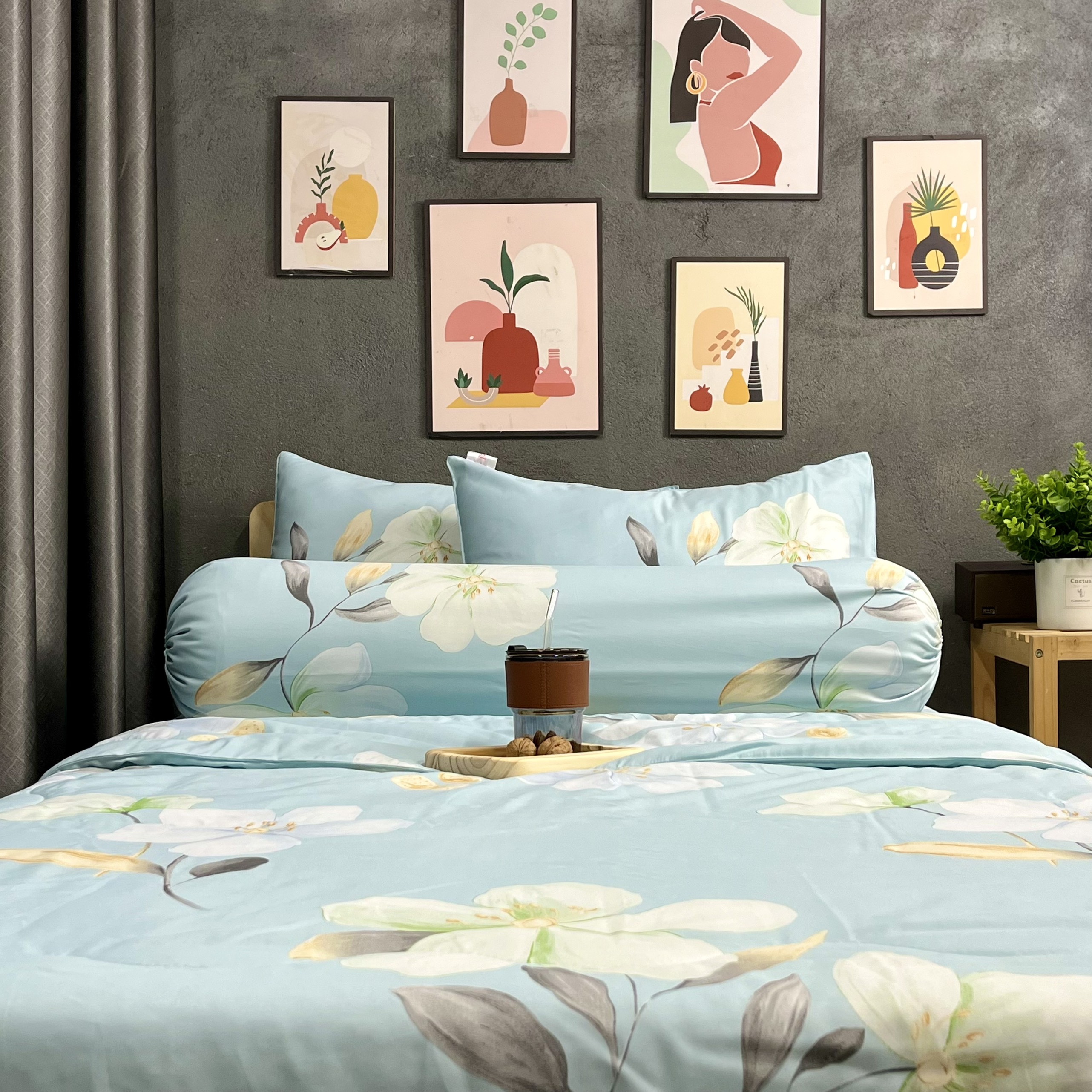 Bộ Chăn Ga Gối Đệm Phi Lụa Tencel Bộ Chăn Ga 5 Món Drap Giường