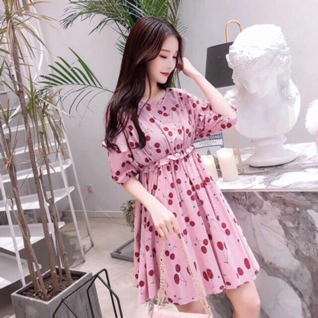 Đầm váy Babydoll cherry 2 màu (kèm hình thật)