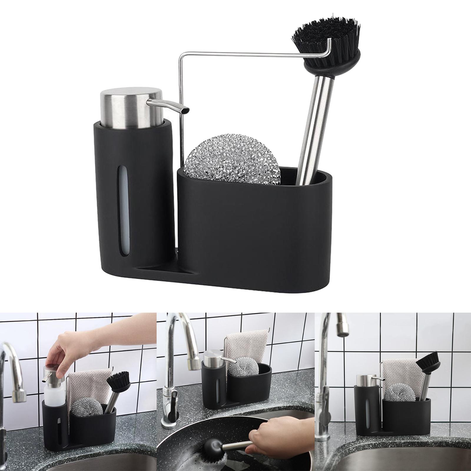 Kitchen Soap Dispenser Brush Rag Storage Holder Caddy for Sink Bathroom
