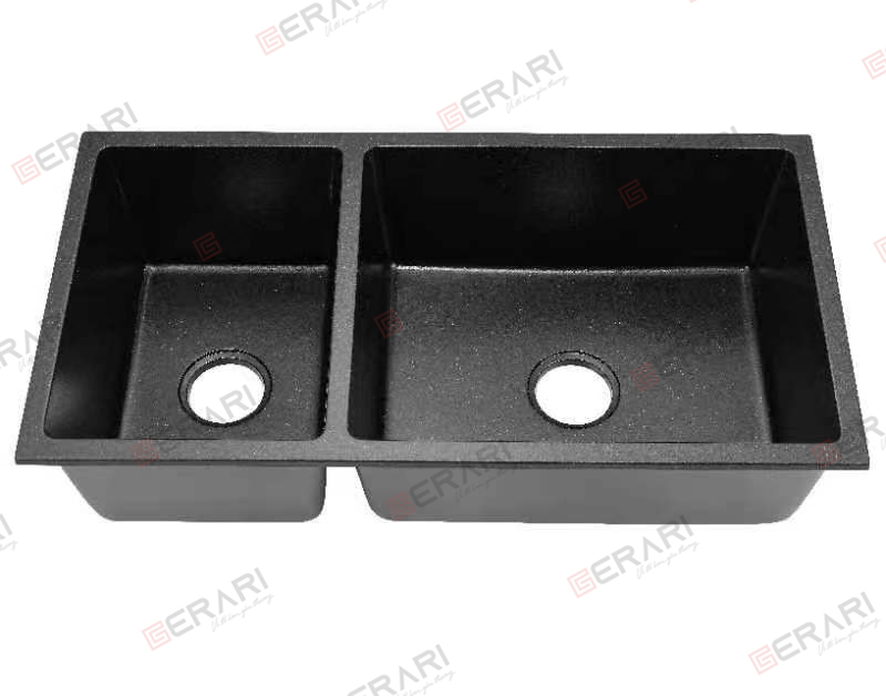 Chậu rửa 2 hố lệch chất liệu đá Granit cao cấp. Phụ kiện đi kèm mã GC.MB9047 thương hiệu GERARI