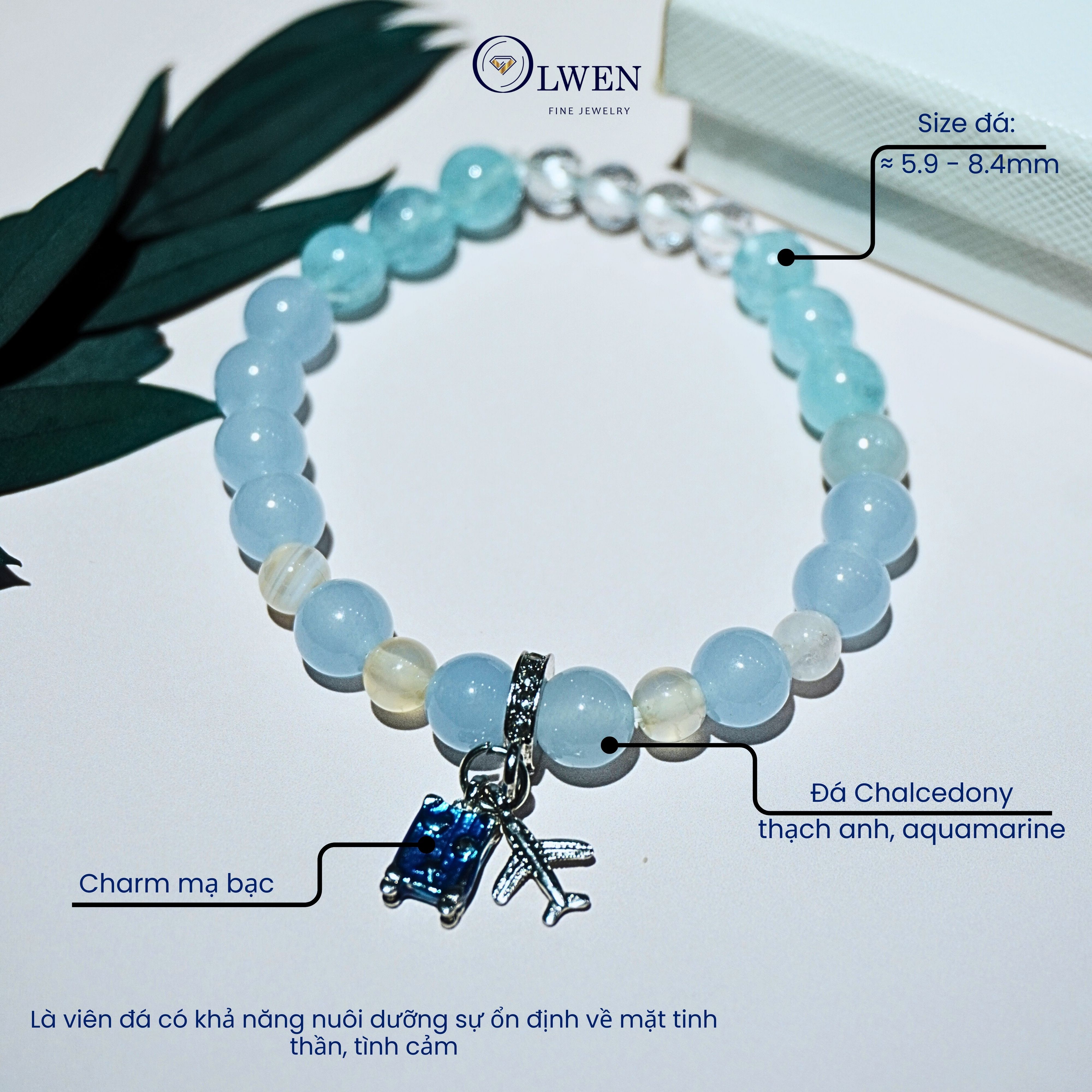 Vòng Tay Đá Phong Thủy Mix Màu Gắn Charm Mạ Bạc