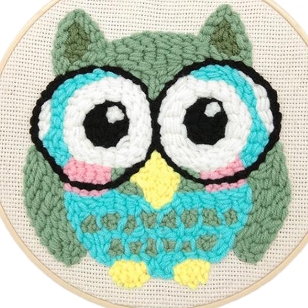 2 Sets Animal Owl Punch Kits With Punch Embroidery Pen DIY Crafts