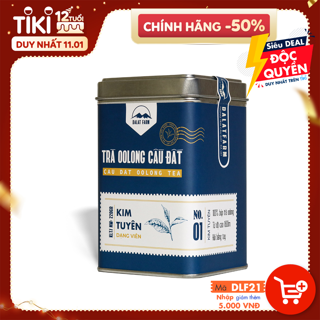 Trà Oolong Kim Tuyên Cầu Đất - Hộp 220Gr - Dalat Farm