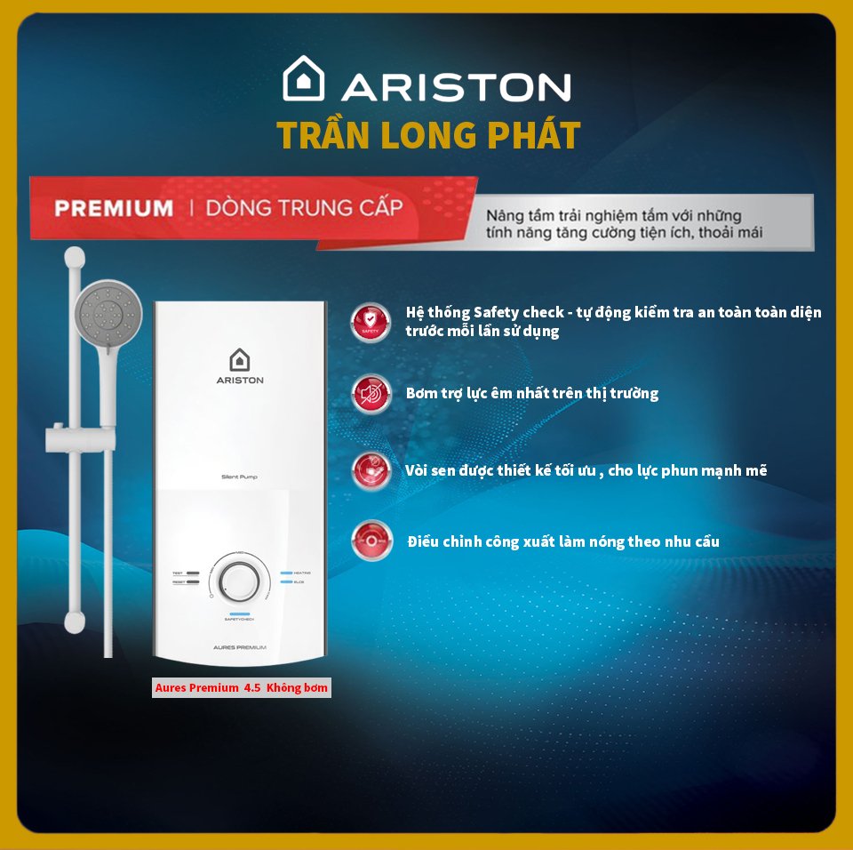 Máy nước nóng trực tiếp Ariston 4500W AURES PREMIUM 4.5 - Hàng Chính Hãng