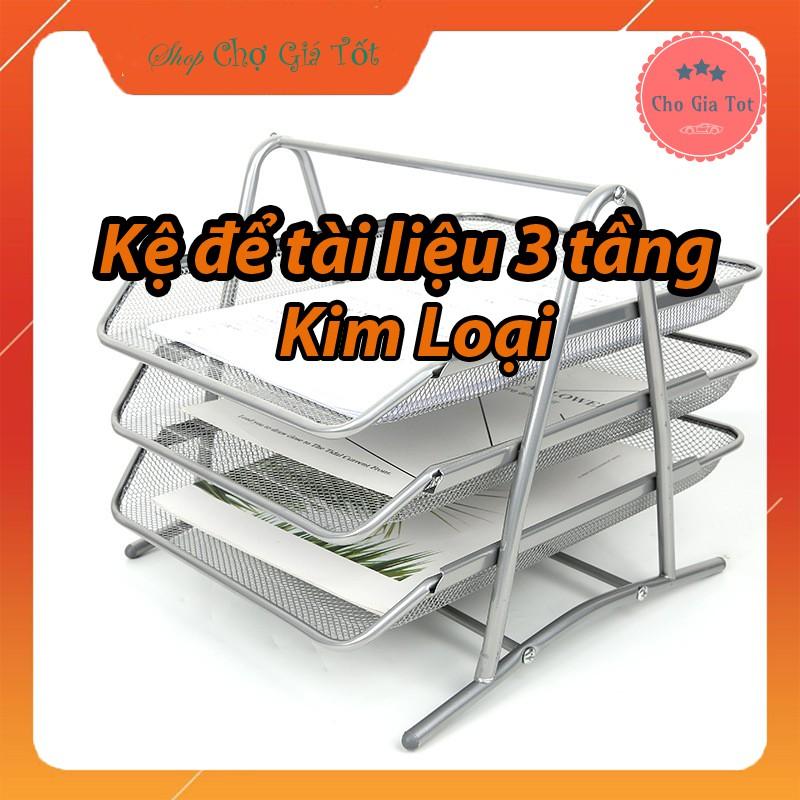 Khay để sách vở tài liệu hồ sơ văn phòng 3 tầng kim loại