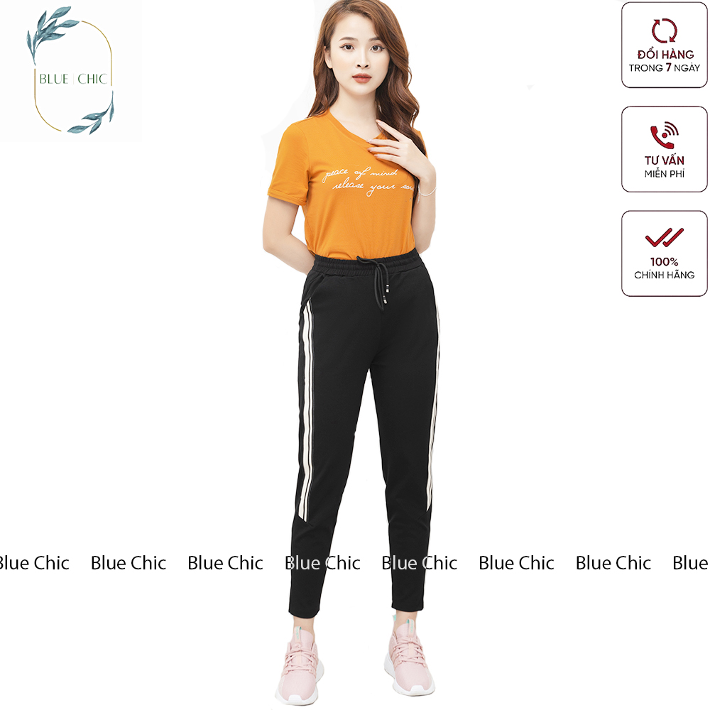 Quần jogger nữ Blue Chic dáng dài thun cạp chun dây buộc cá tính thể thao tập gym yoga sọc to