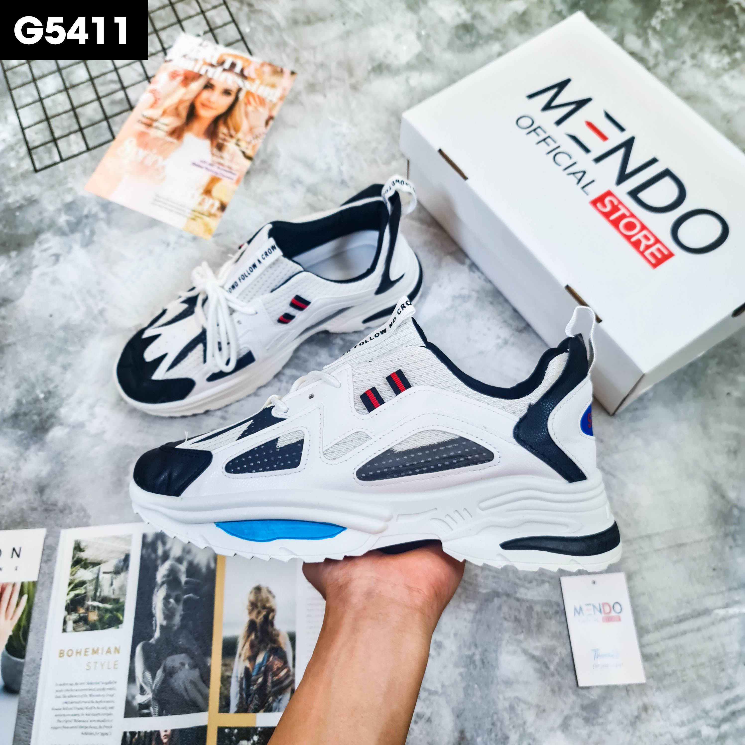 Giày Thể Thao Nam MENDO - Giày Sneaker Màu Đen - Trắng, Phù Hợp Mọi Lứa Tuổi, Ôm Chân - G5406