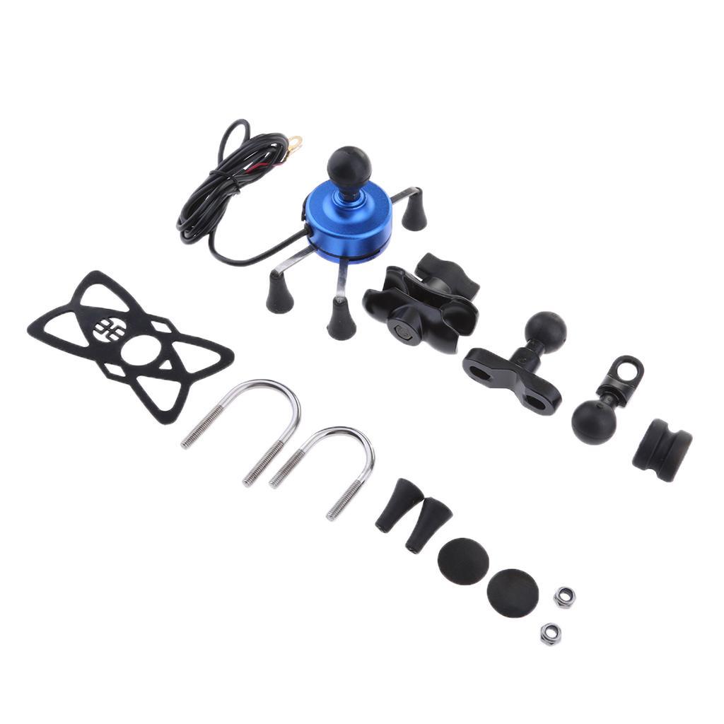 Motorcycle Cell Phone Handlebar Mount Holder USB Charger 4.7-6 Inch