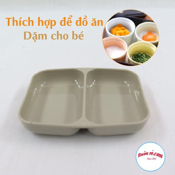 Đĩa chấm phíp 2 ngăn, bát đựng gia vị nước chấm, đĩa đựng gia vị