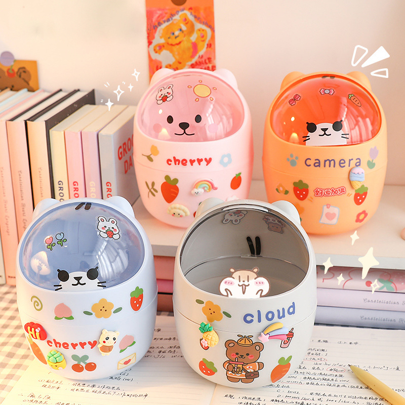 Hộp Đựng Bút Xinh Xắn Nắp Hình Gấu Cute, Thùng Rác Mini Để Bàn