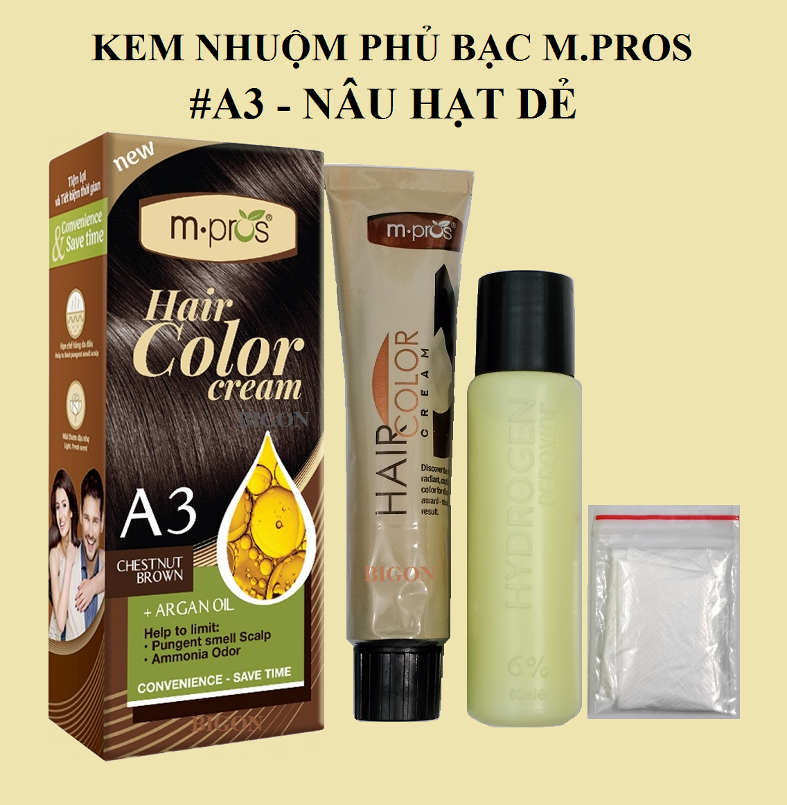 [Đủ Màu] Kem Nhuộm Phủ Bạc M.Pros [Đen/ Nâu Đen/ Nâu Hạt Dẻ/ Nâu Cà Phê/ Nâu Socola Đậm]