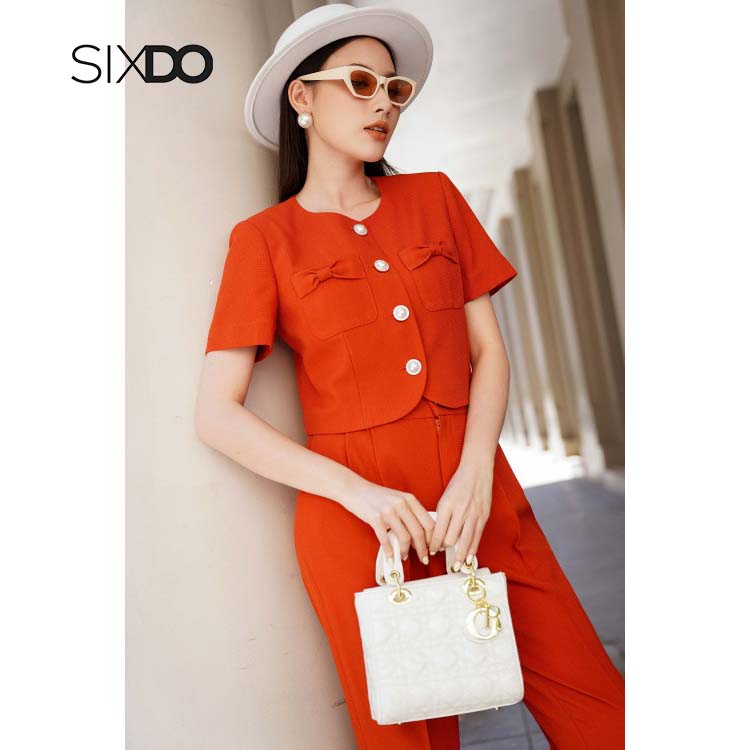 Áo vest nữ woven ngắn tay phối nơ túi trẻ trung SIXDO