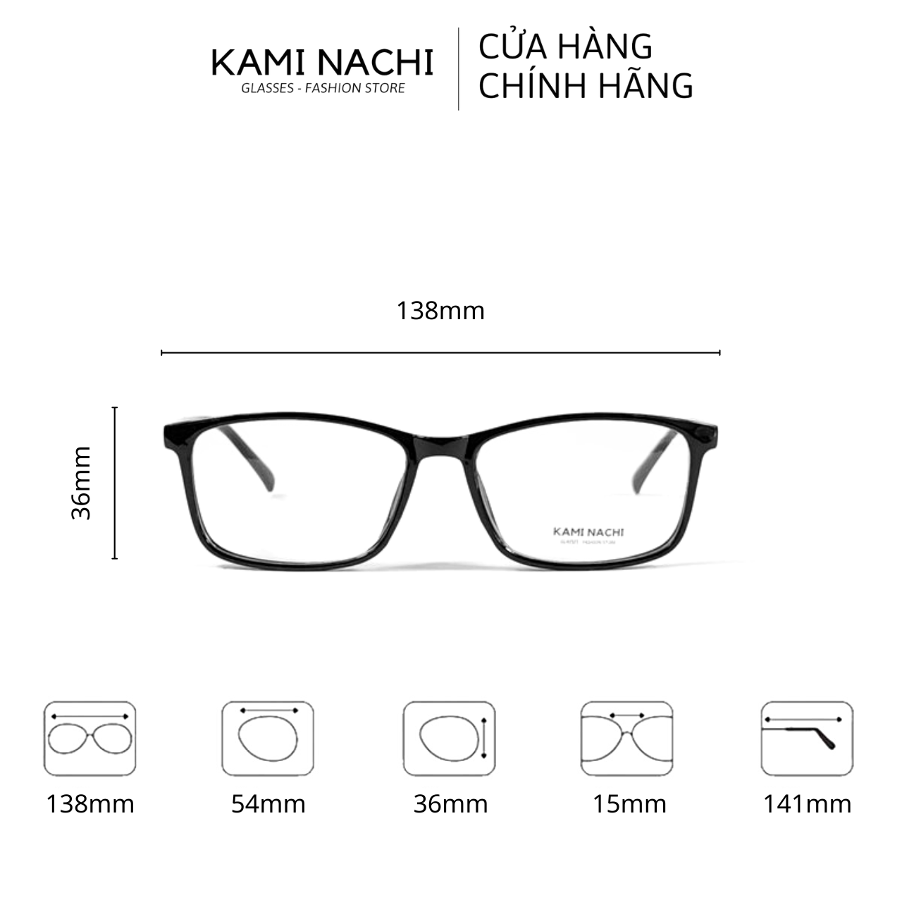 Gọng kính nhựa dáng vuông KAMI NACHI phong cách đơn đơn giản 2392
