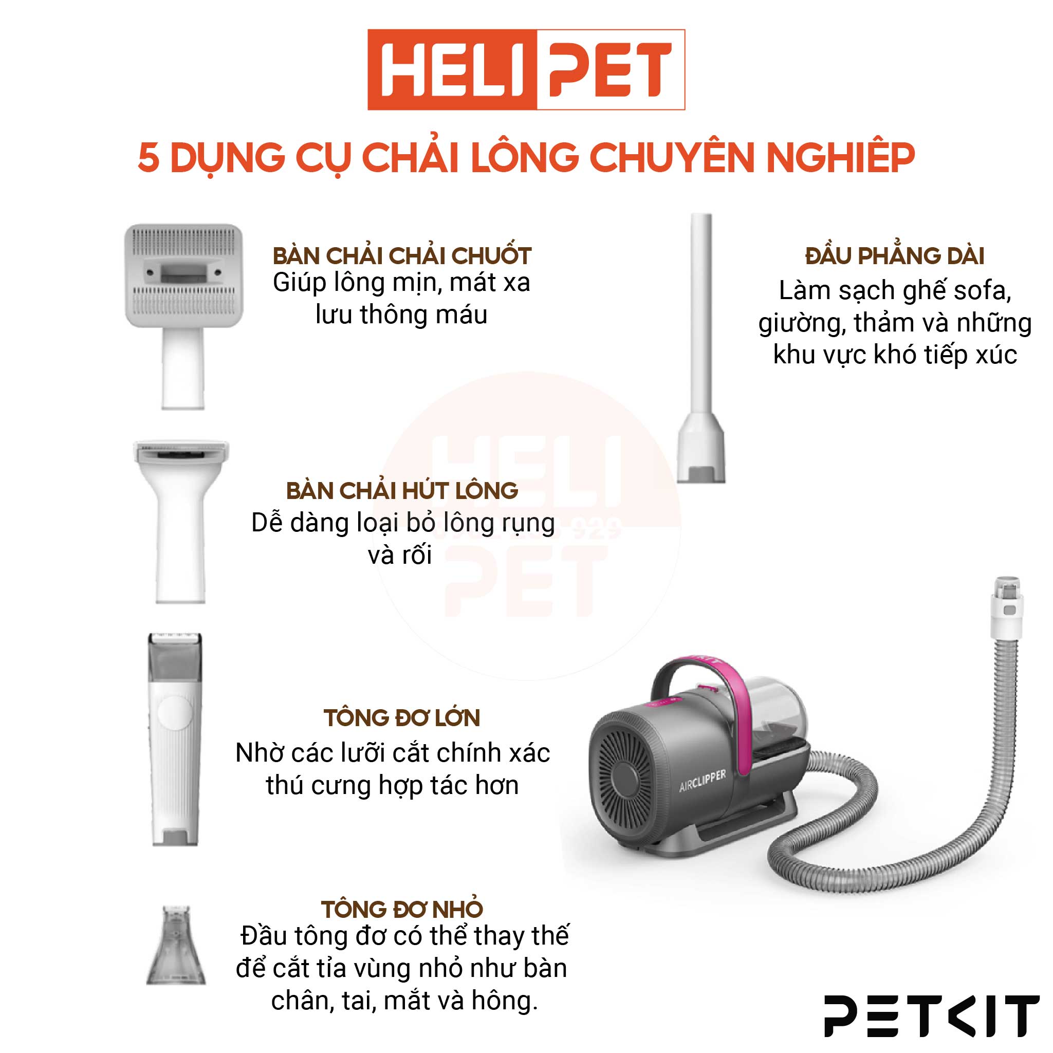 Máy Cắt, Tỉa, Hút Lông Chó Mèo 5 Công Dụng PETKIT AirClipper 5-in-1 Pet Grooming Kit - HeLiPet