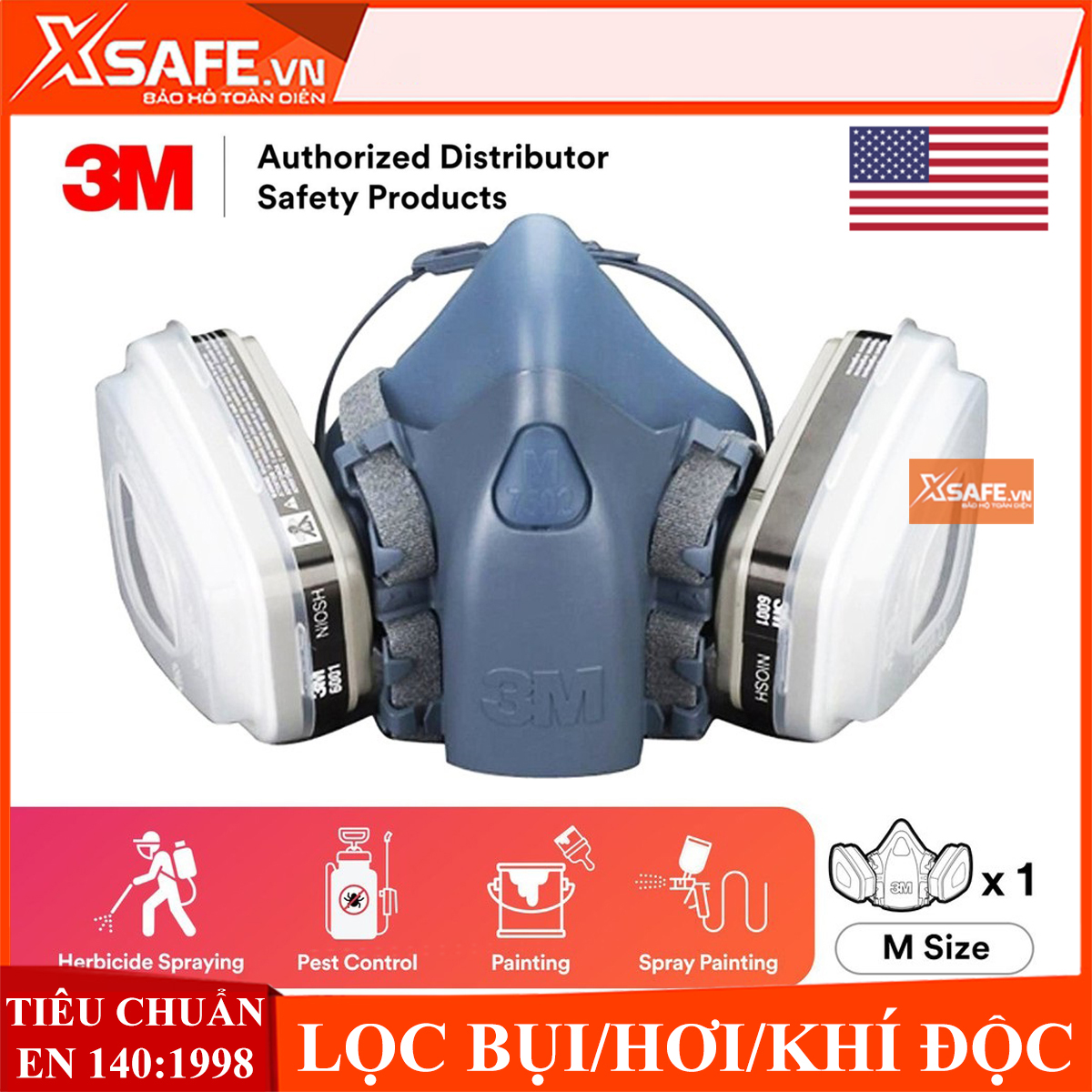 Bộ mặt nạ phòng độc 3M 7502 7 món - Mặt nạ chống độc - chống bụi - Mặt nạ phun sơn chống hóa chất