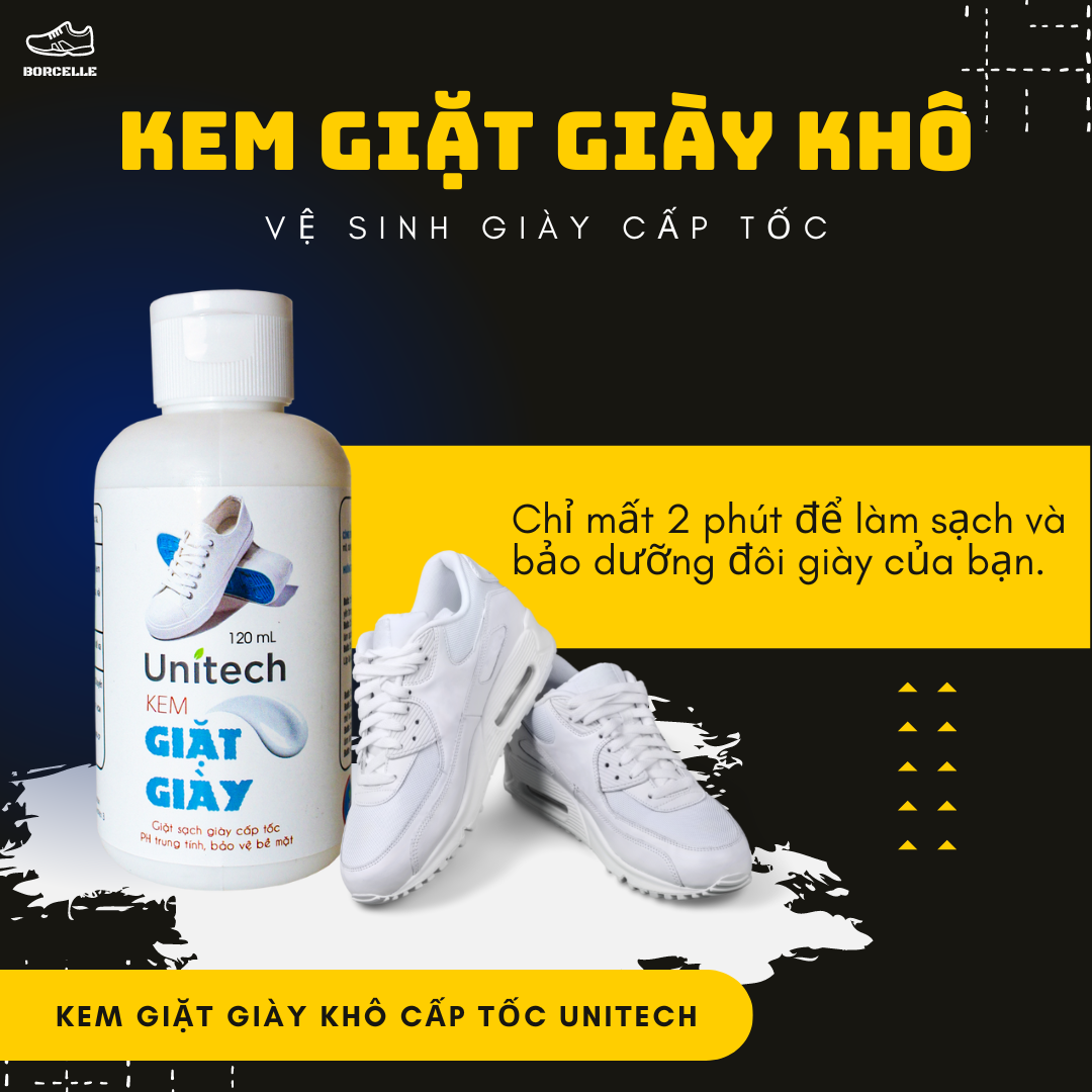 Kem giặt giày khô cao cấp Unitech - Gel giặt giày dép tiện dụng, giặt được mọi loại giày (sneaker, giày thể thao, giày da, nhung ..vv) (120 ml)