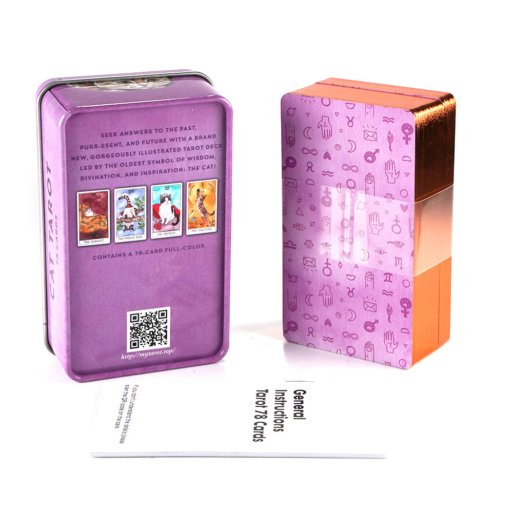 Bộ Bài Cat Tarot Hộp Thiếc Mạ Cạnh 78 Lá Tặng Đá Thanh Tẩy