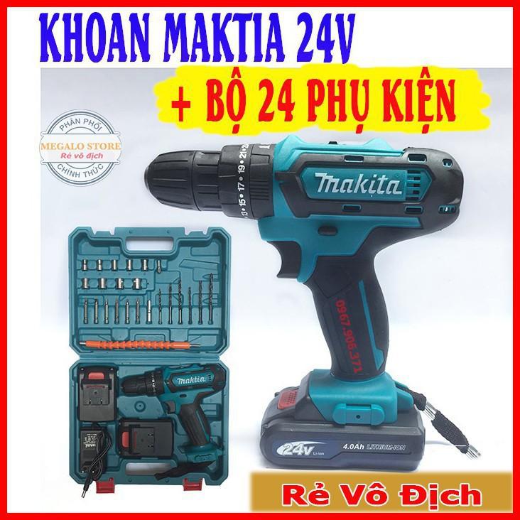 Máy Khoan Pin Bắt Vít Makita 24V 24 Phụ Kiện, Loại Có Búa