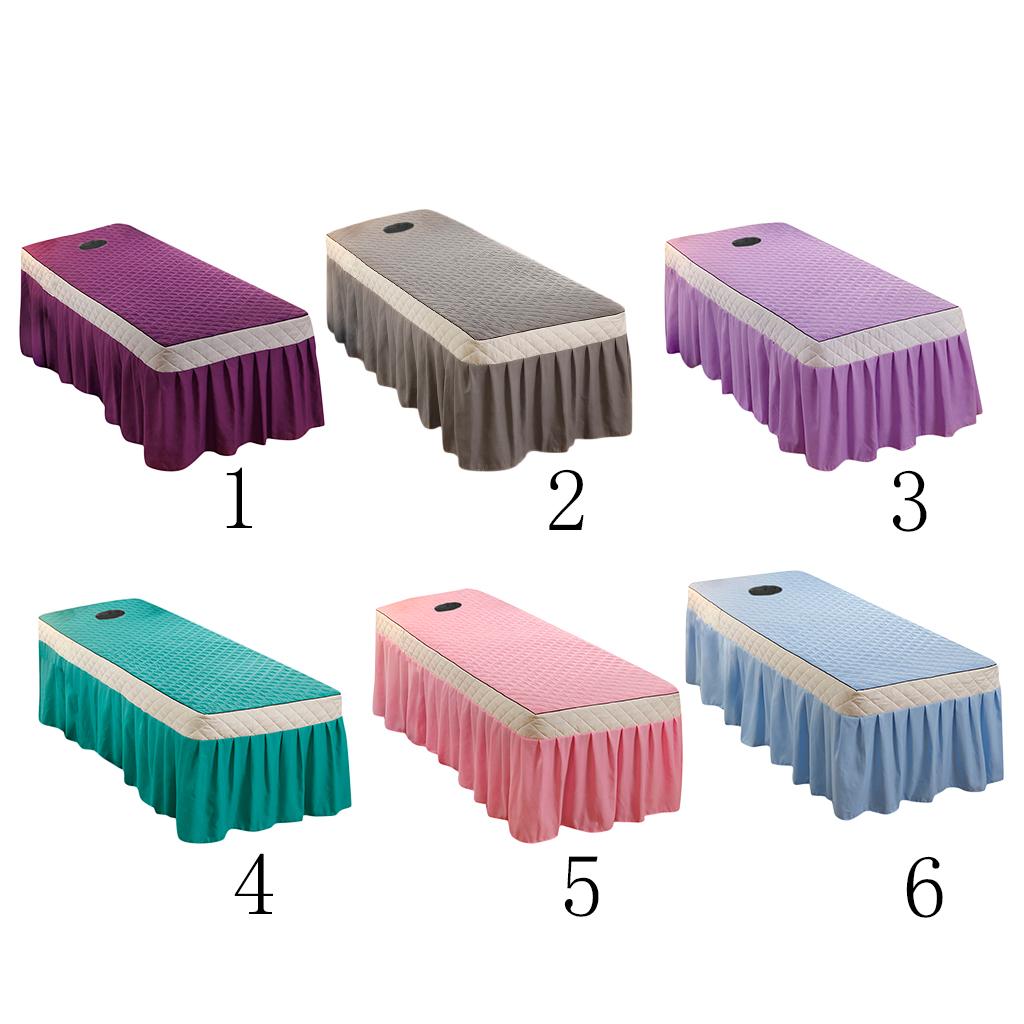 SPA Massage Table Skirt Beauty Bed Quilted Sheet with Valance Purple