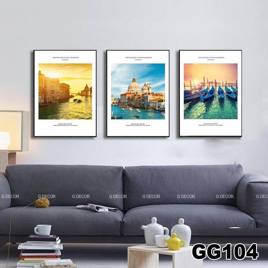 Tranh treo tường canvas 3 bức phong cách hiện đại Bắc Âu 94, tranh lá cây trang trí phòng cho bé, phòng khách, phòng ngủ