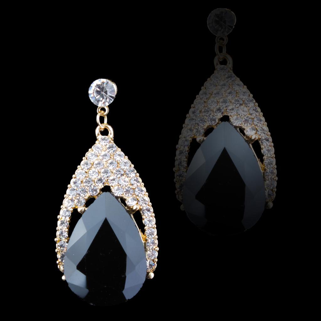 Vintage Glitter Rhinestone Diamante Teardrop Drop Dangle Earrings Red