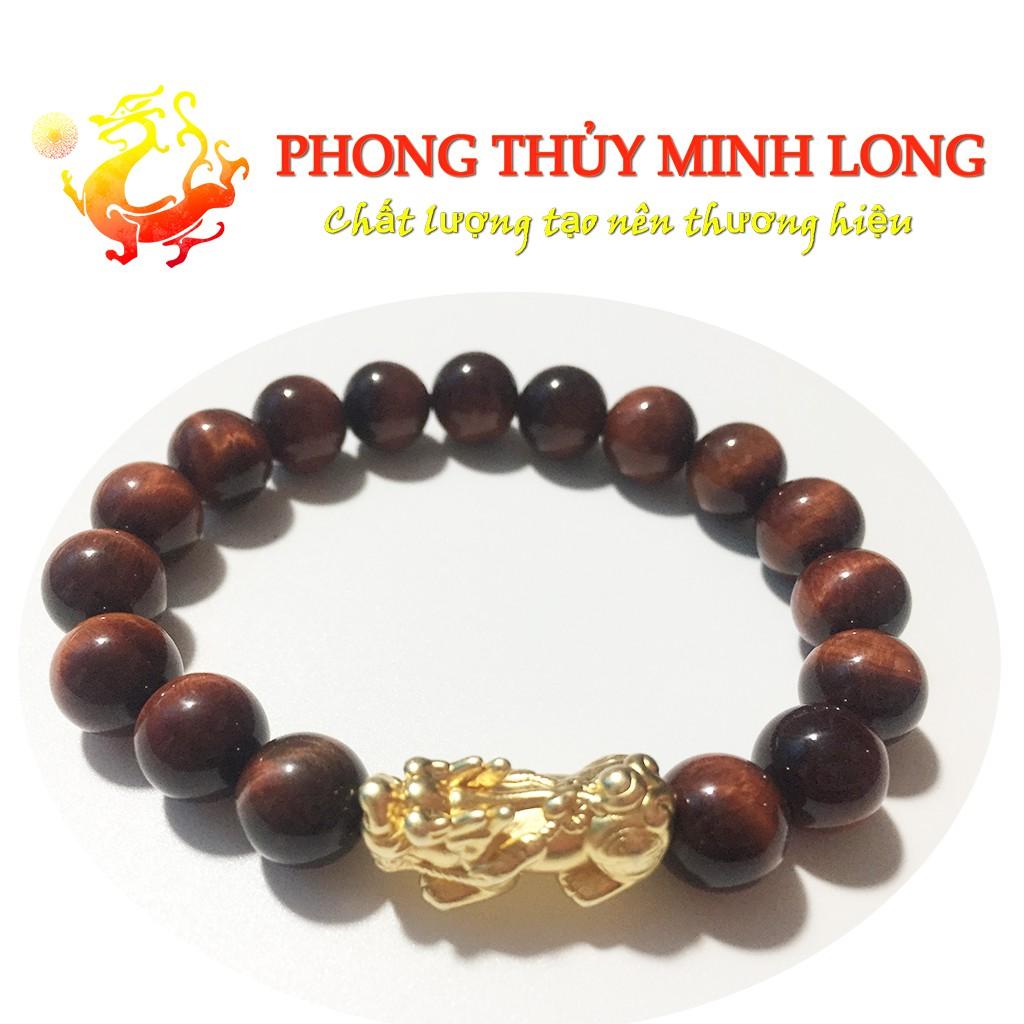 Vòng tay đá Mắt Hổ Đỏ Nâu chất lượng 5A mix tỳ hưu Vàng hợp mệnh Hỏa và Thổ